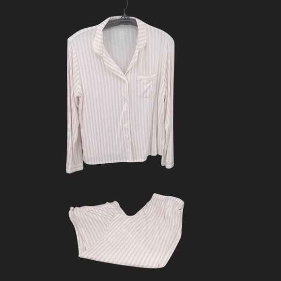 Stars Above Womens Pink Striped Pajamas Size XXL Button Front New Soft Knit Jers - Picture 1 of 10